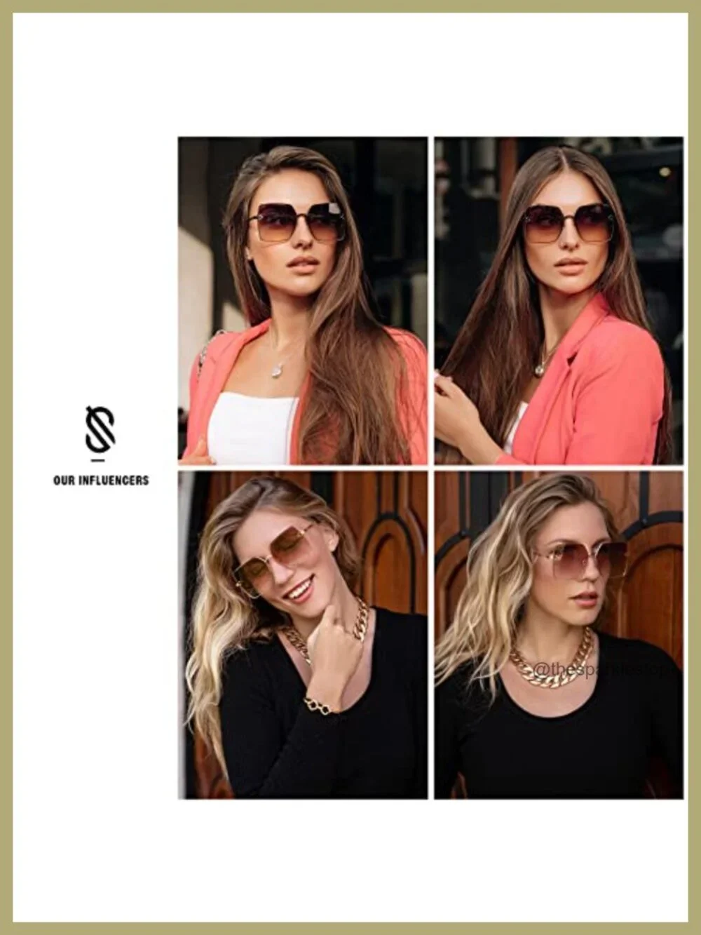 Large Square Sunglasses Women Metal Frame UV Protection Driving Sports